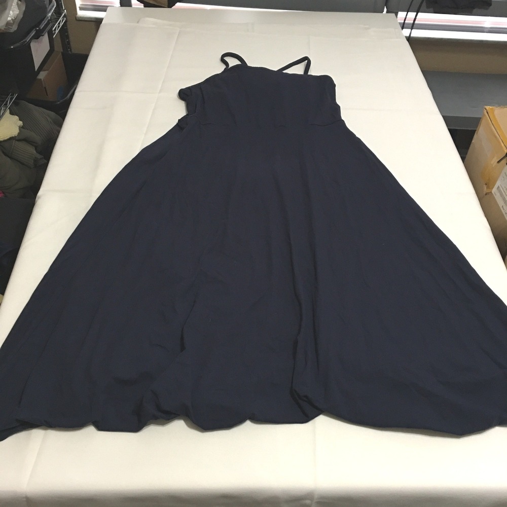 Pact Fit and Flare Dress Womens XL Navy Blue Spaghetti Strap Midi Organic Cotton